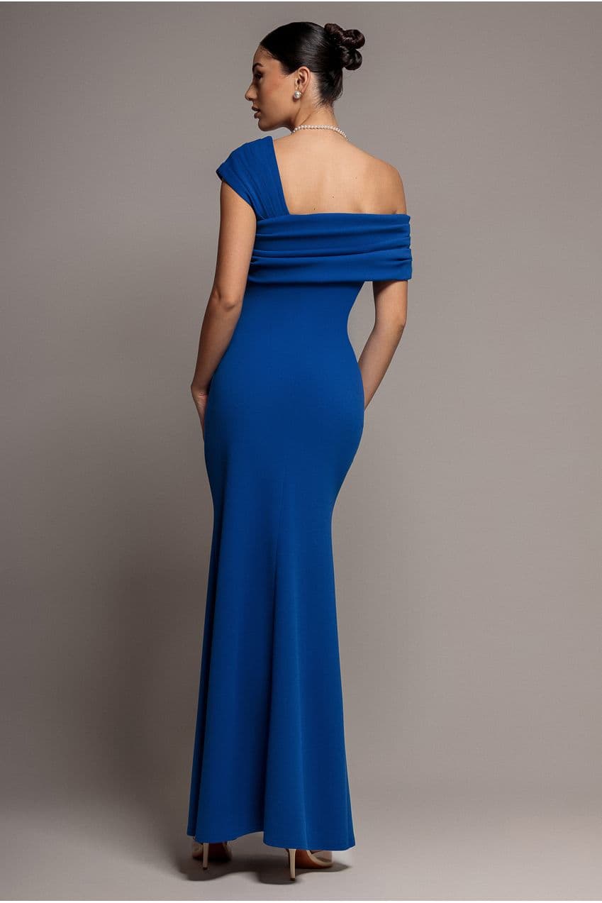 Goddiva One Shoulder Evening Maxi Dress - Royal Blue